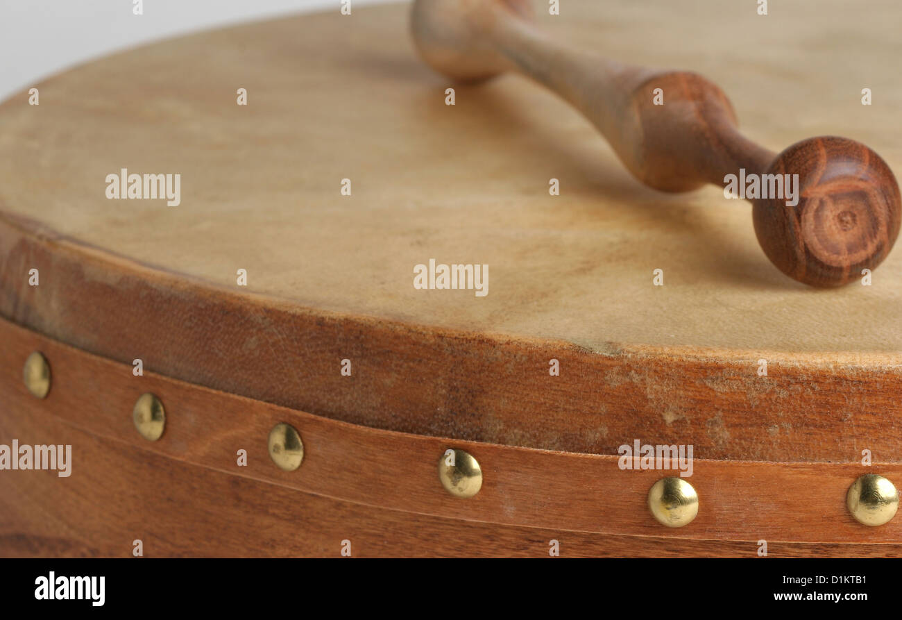 Traditional goatskin irish drum the bodhran Stock Photo Alamy