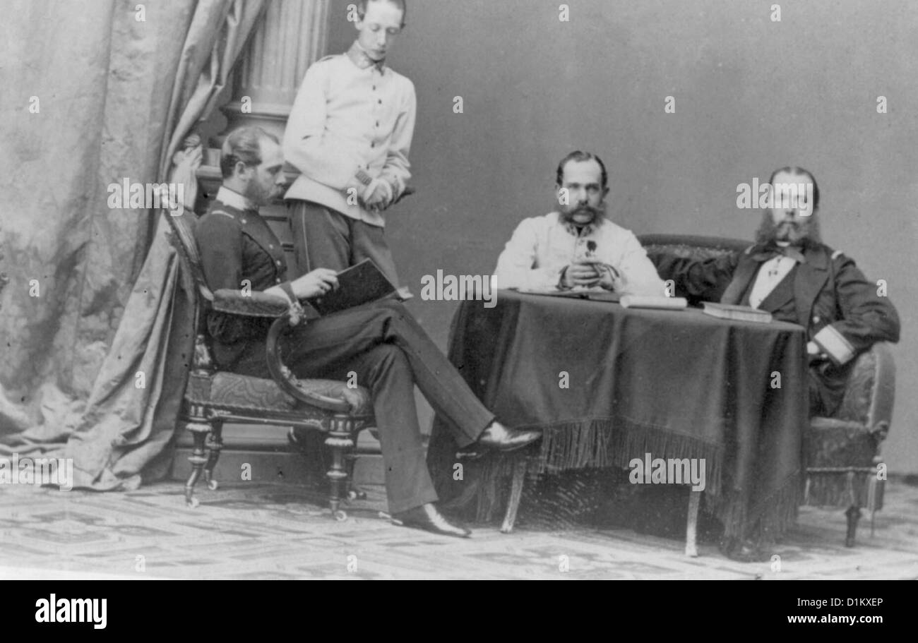 Emperor Maximilian, seated, far right, and three other men, in Vienna, circa 1860 Stock Photo