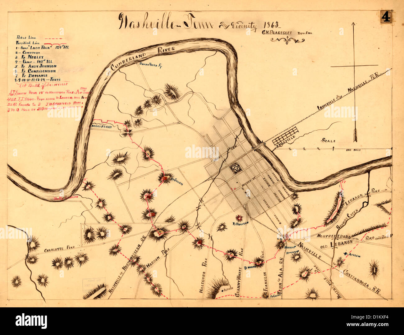 Nashville, Tennessee and vicinity 1863 during USA Civil War Stock Photo