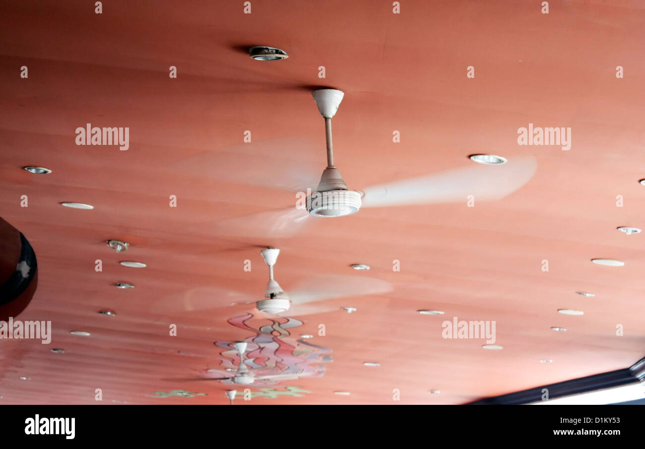 Ceiling fans rotating at full speed Stock Photo