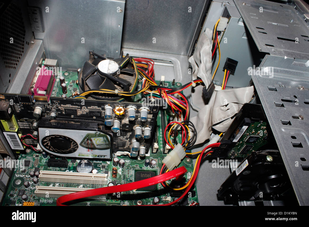 A Desktop Computer Pc With Opened Cabinet Showing The Internal Parts