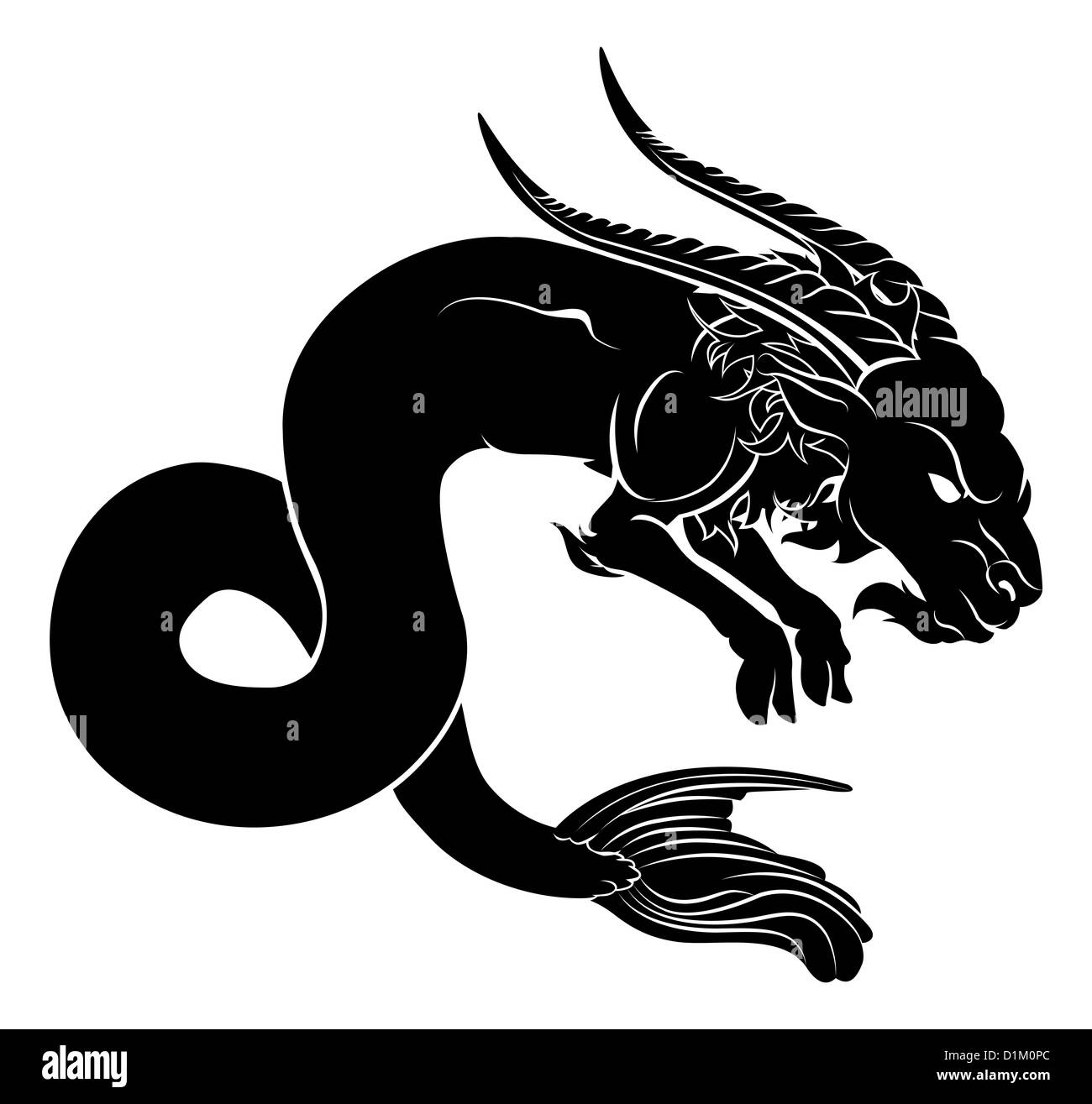 An illustration of a stylised black sea goat perhaps a sea goat tattoo Stock Photo