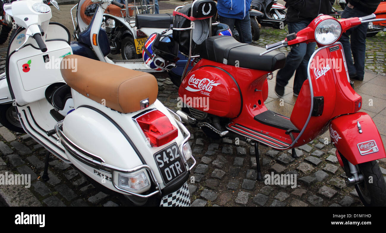 retro scooters at a show on boxing day in England Stock Photo