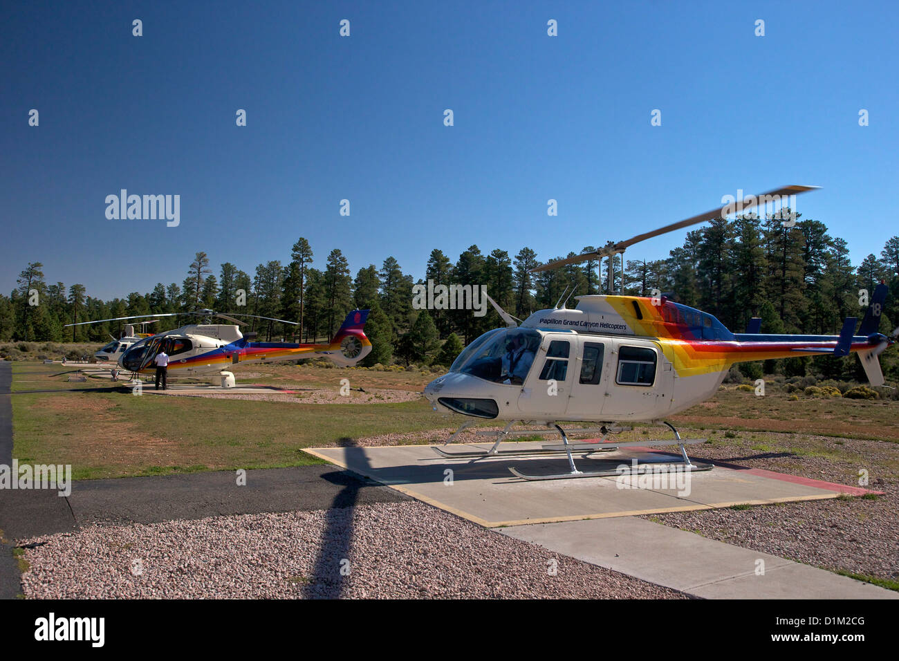 Papillon Helicopters at Grand Canyon Airport, South Rim, Grand Canyon National Park, Arizona, USA Stock Photo