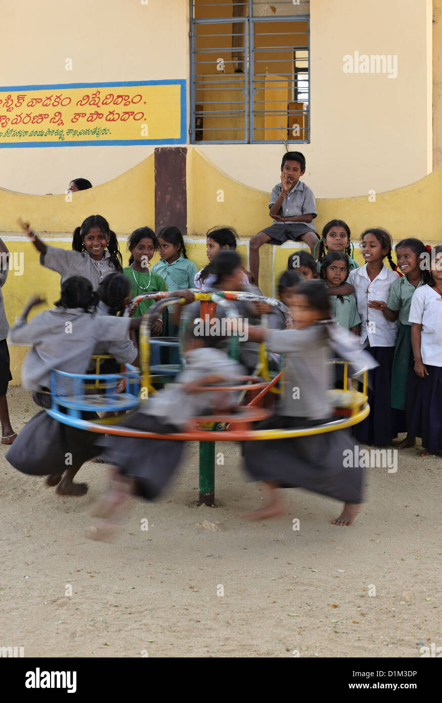 School children playing during school break Andhra Pradesh South India Stock Photo