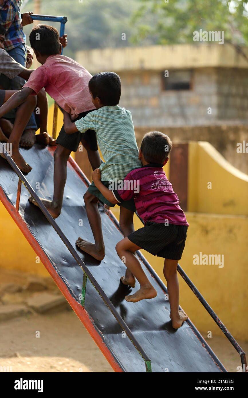 School children playing during school break Andhra Pradesh South India Stock Photo