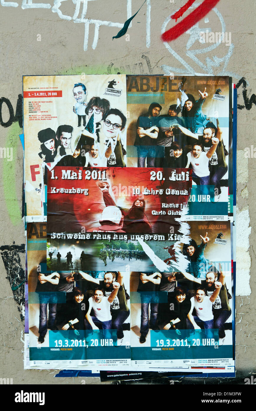 Posters on a Wall in Berlin Prenzlauer Berg, Germany Stock Photo