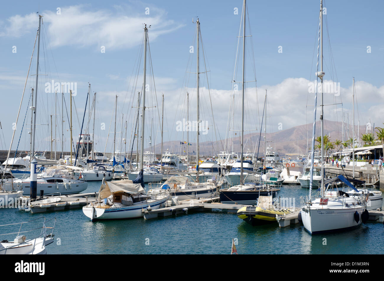 Boats and Yachts in a Marina at Puerto Calero Lanzarote Canary Islands Stock Photo