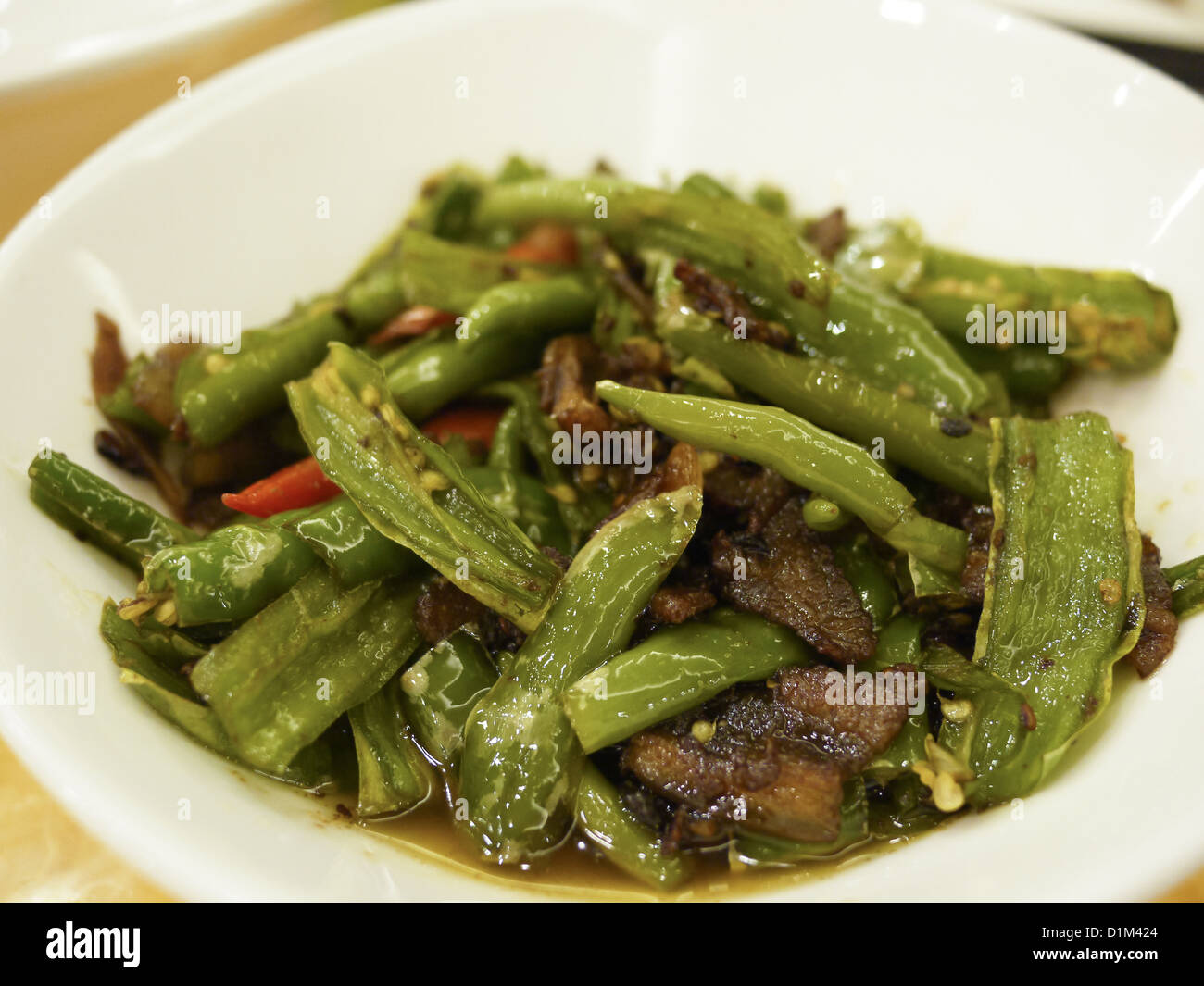 fried green beans sliced spicy beef chinese dish Stock Photo Alamy