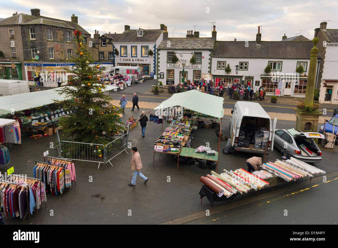The weekly open market at Settle, North Yorkshire, UK Stock Photo