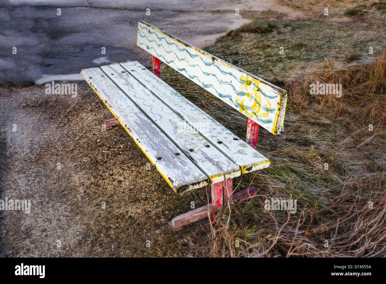Bench old and lively painted Stock Photo