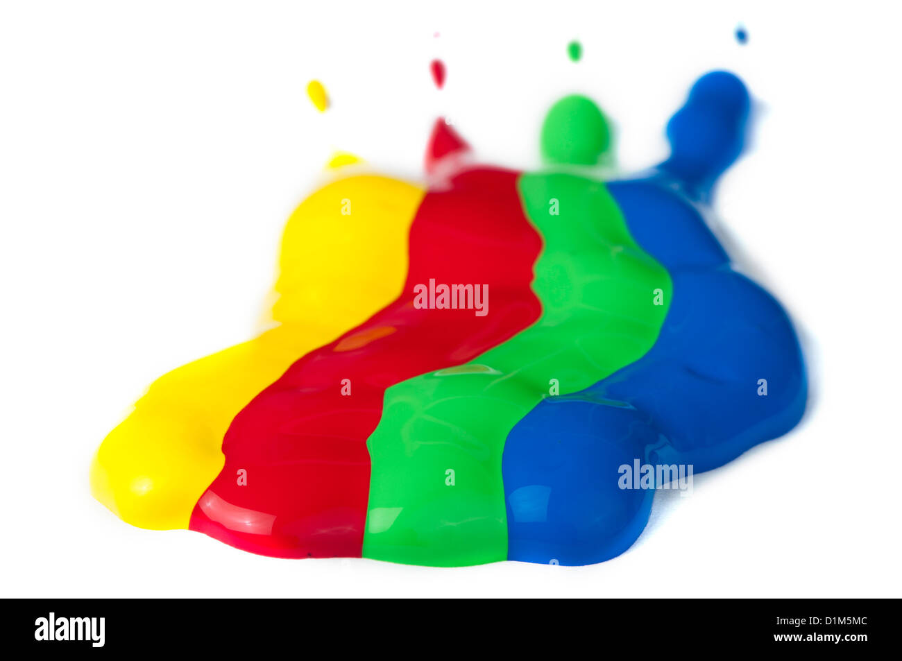 Paint coated on paper. Even paint squeezed from tube. Red, green, blue and yellow colors. Stock Photo