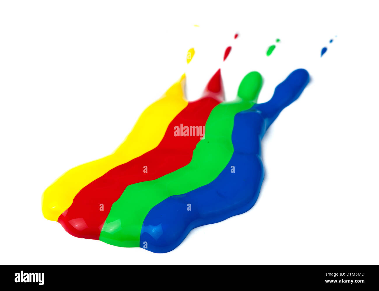 Paint coated on paper. Even paint squeezed from tube. Red, green, blue and yellow colors. Stock Photo