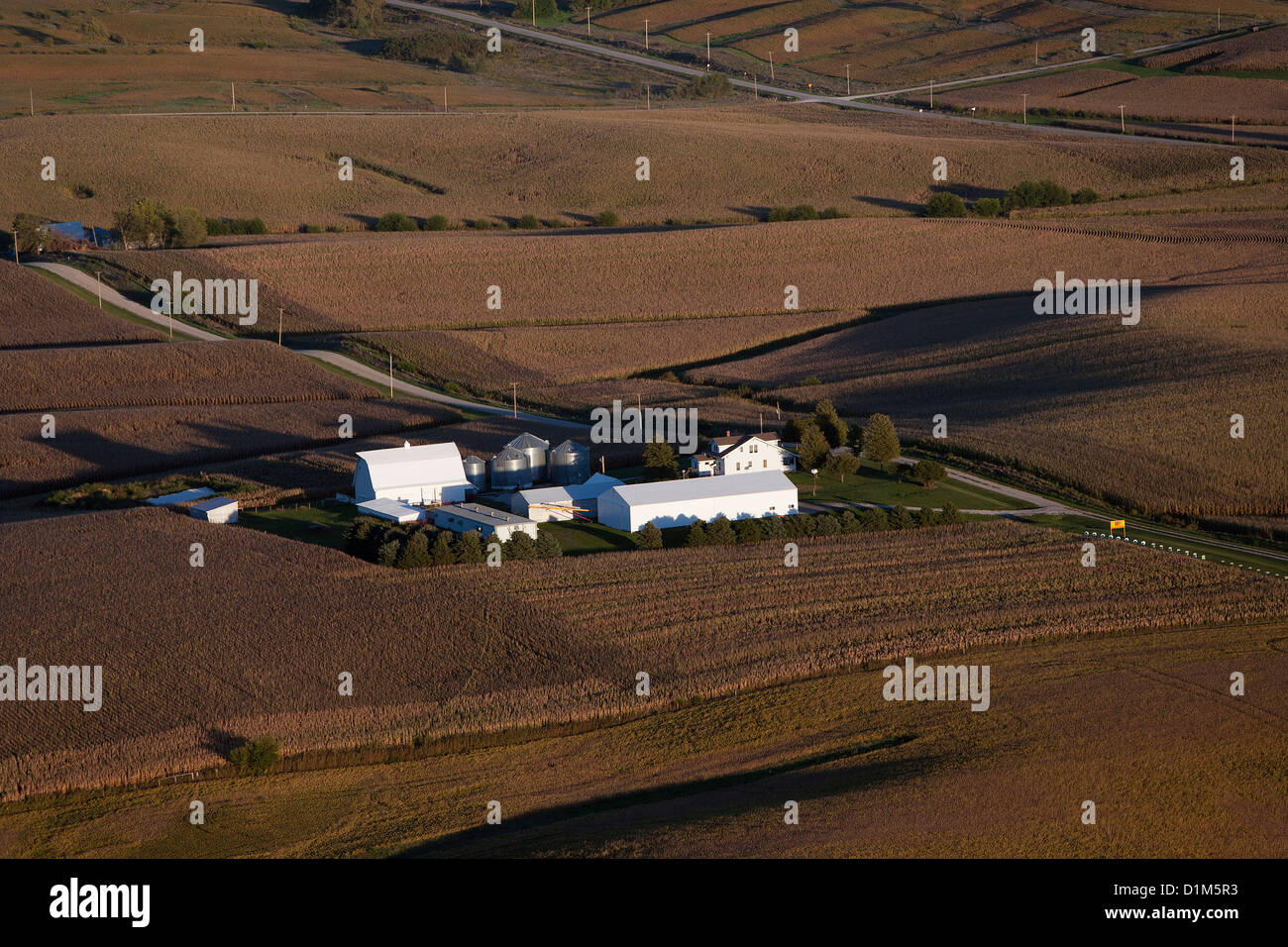 aerial photograph farm eastern Iowa near Iowa City Stock Photo
