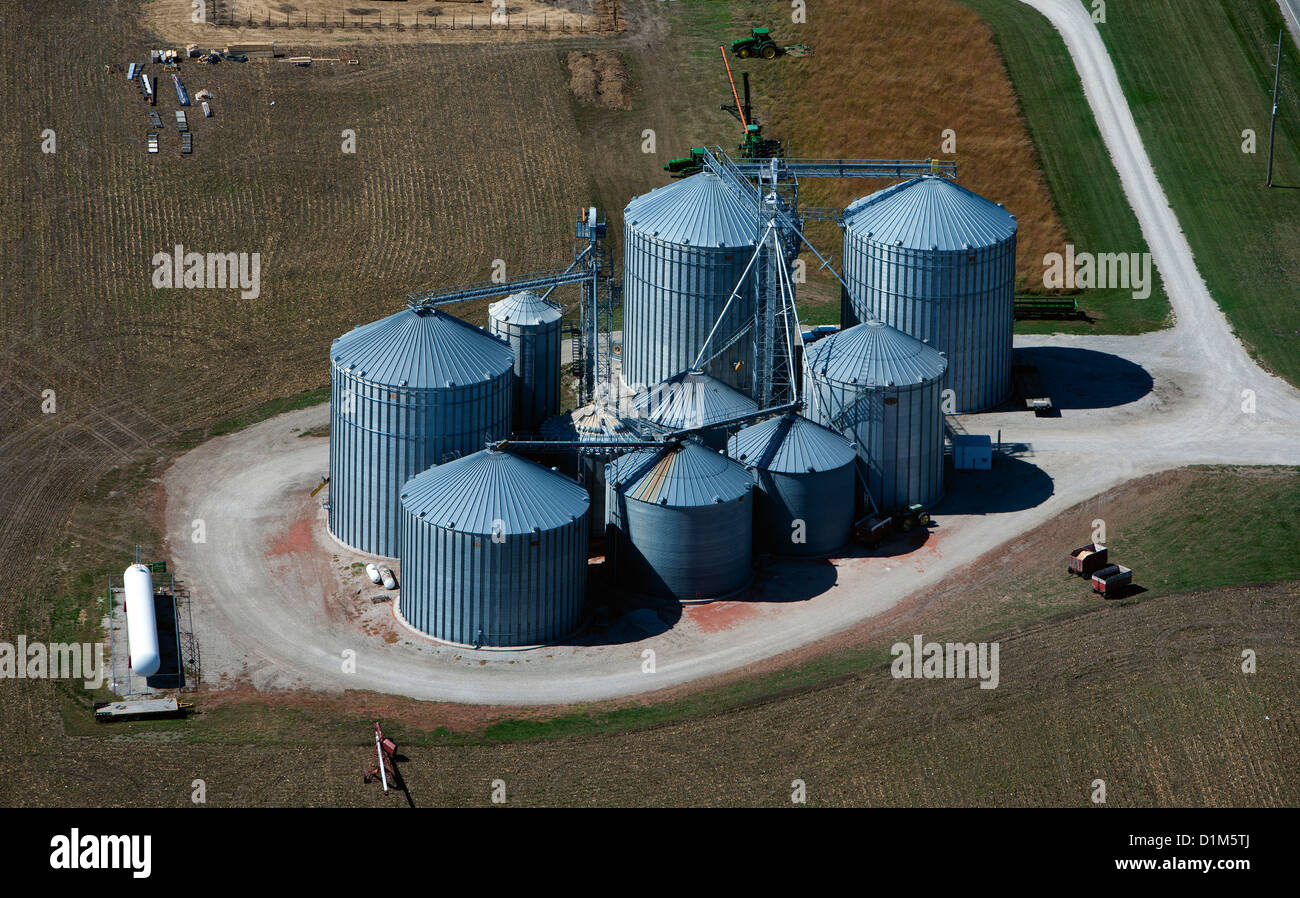 aerial photograph grain silos Iowa Stock Photo