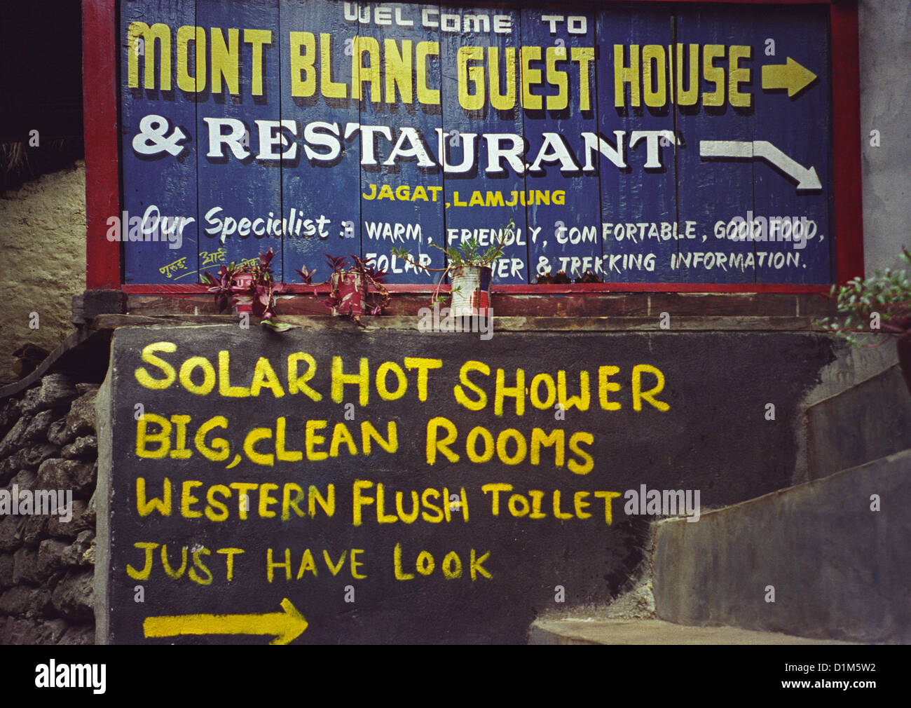 Typical Notice Board Outside Tea House Lodge In Jagat Marsyangdi Valley On Annapurna Circuit In Himalayas Nepal Stock Photo Alamy