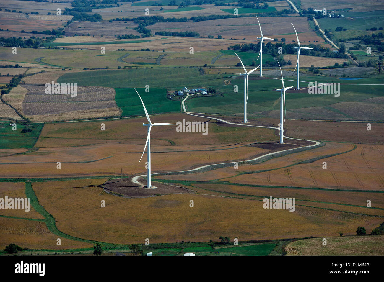aerial photograph wind turbines near Council Bluffs, Iowa Stock Photo