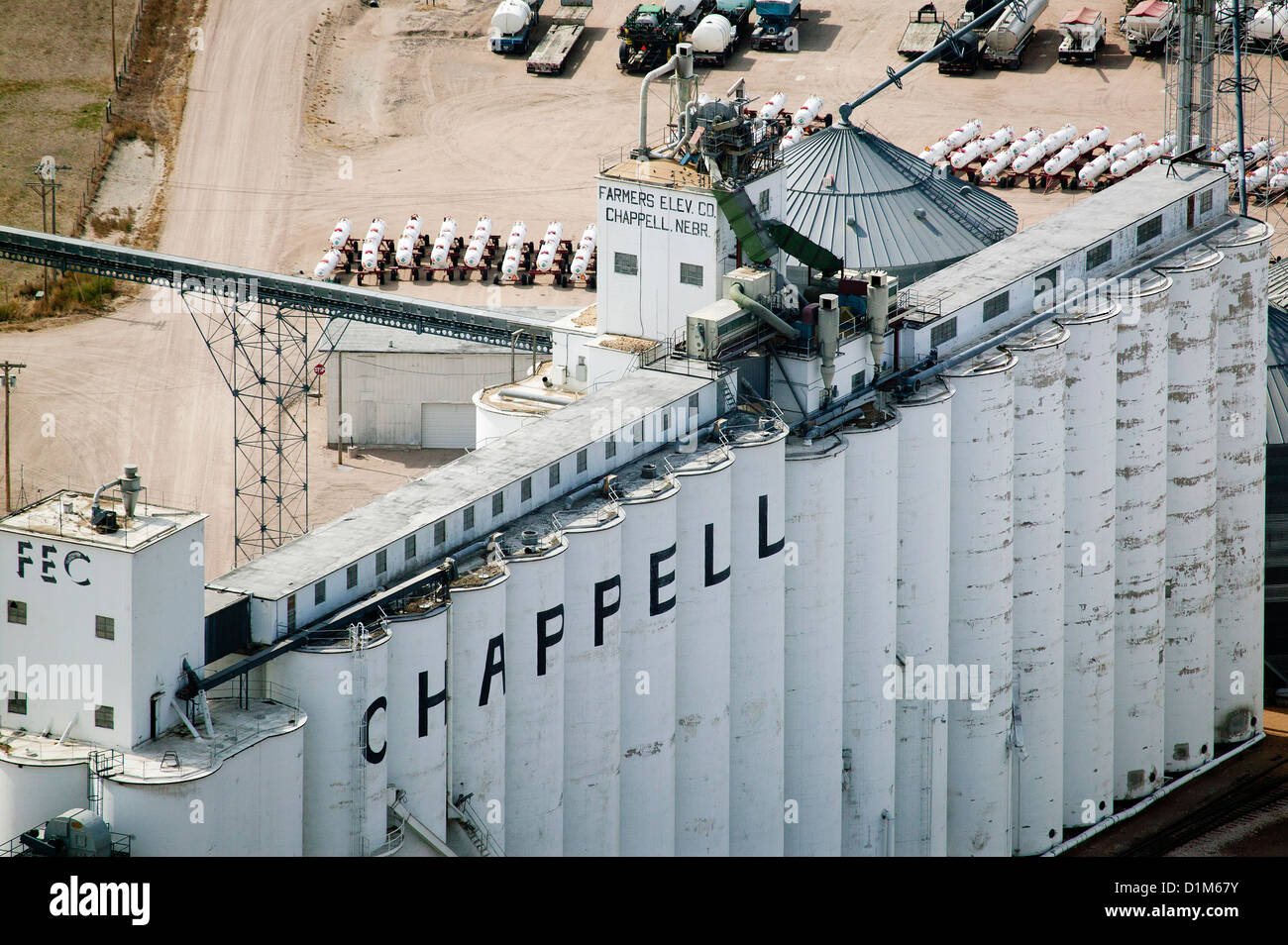 aerial photograph Farmers Elevator Company, Chappell, Nebraska Stock