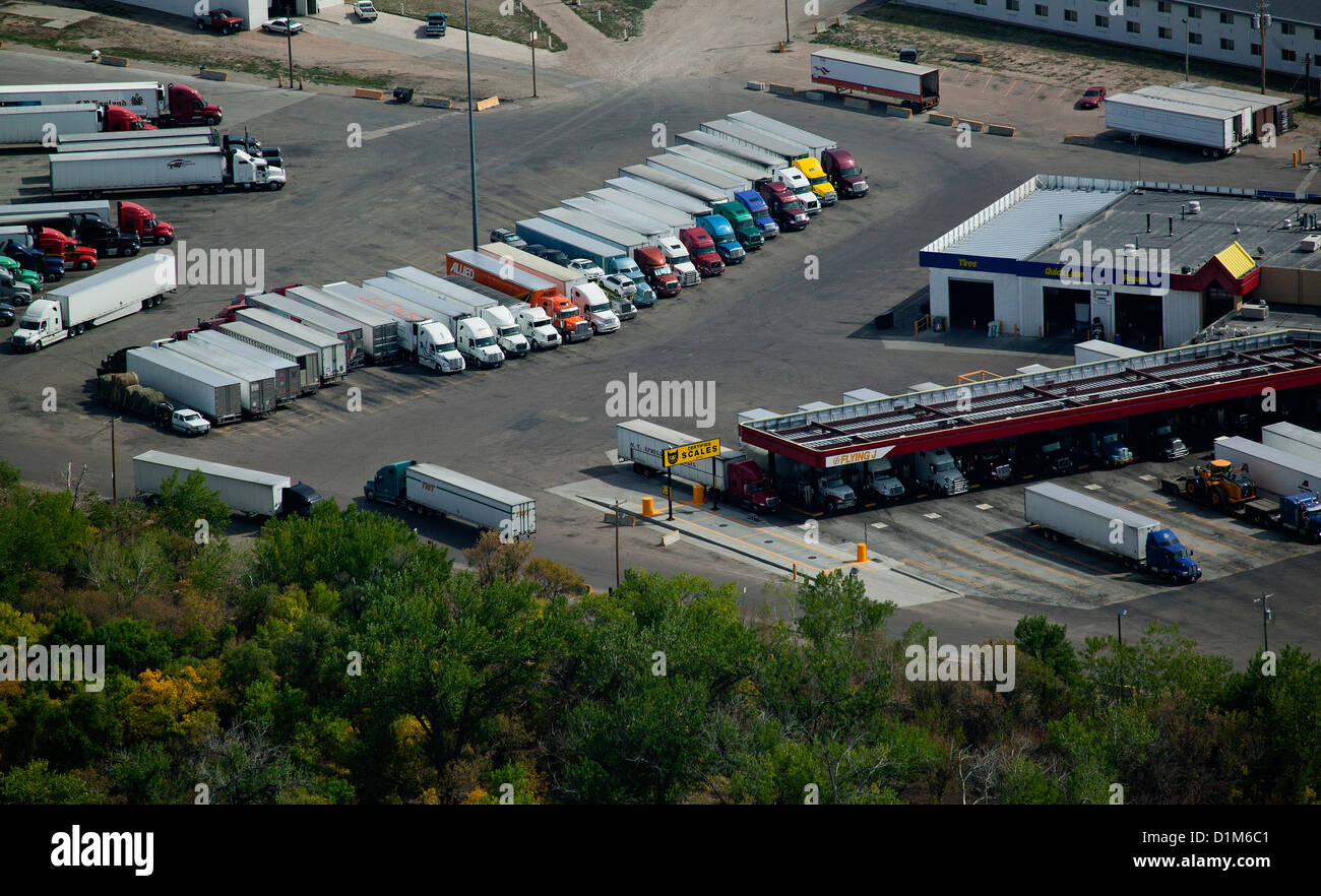 aerial photograph truck stop Nebraska Stock Photo