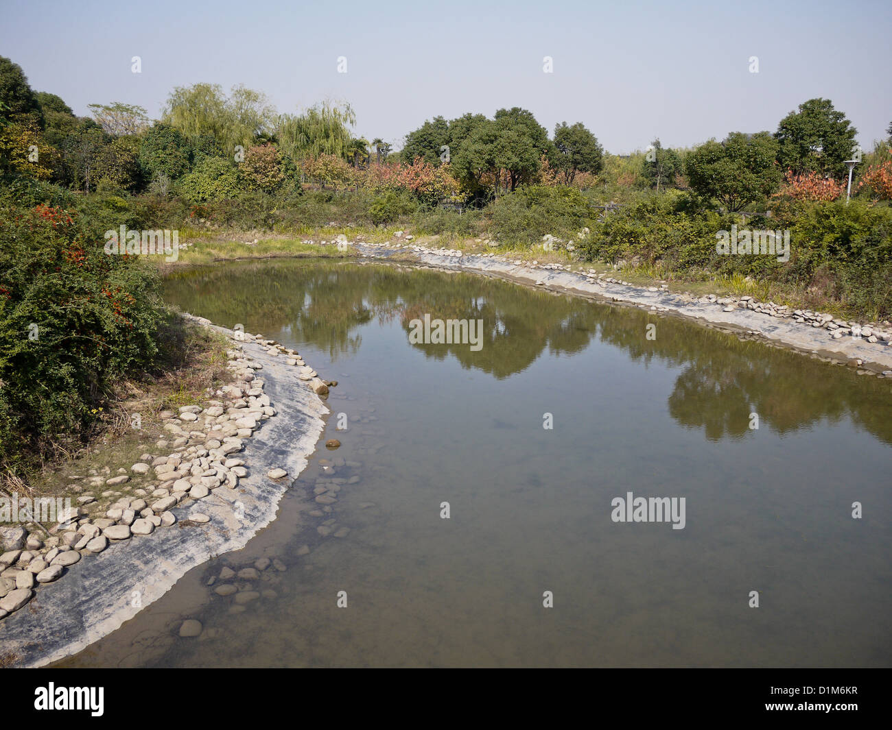 china wetland park pond grass tree water Stock Photo - Alamy