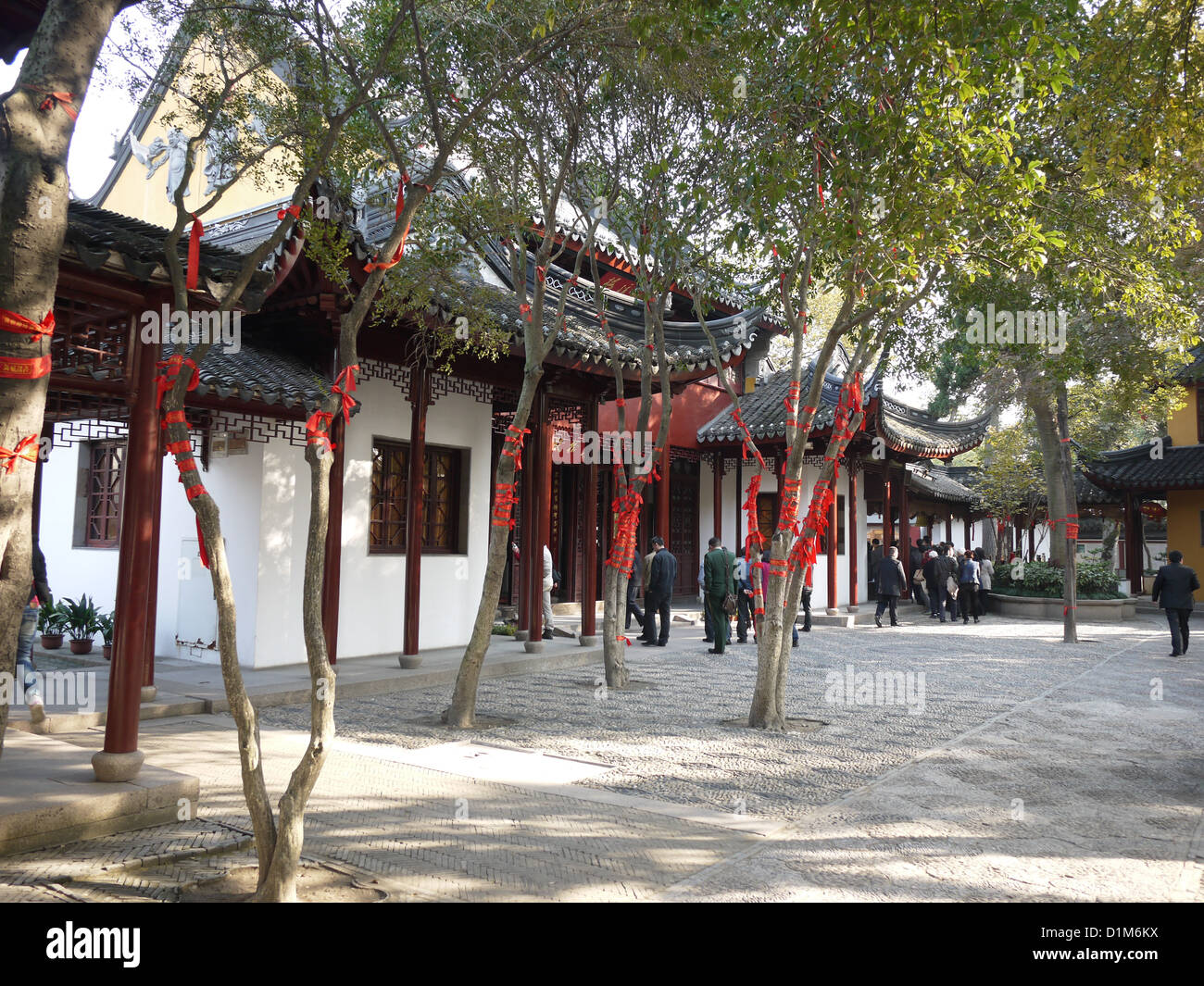 hanshan temple courtyard trees red ribbons Stock Photo - Alamy