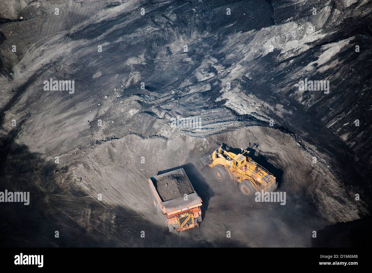 aerial photograph excavator working coal mine Southern Wyoming Stock Photo