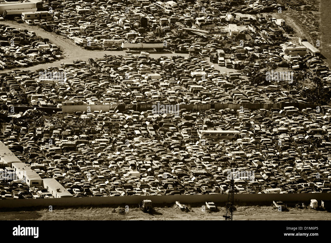 aerial photograph automobile junkyard southern Wyoming Stock Photo