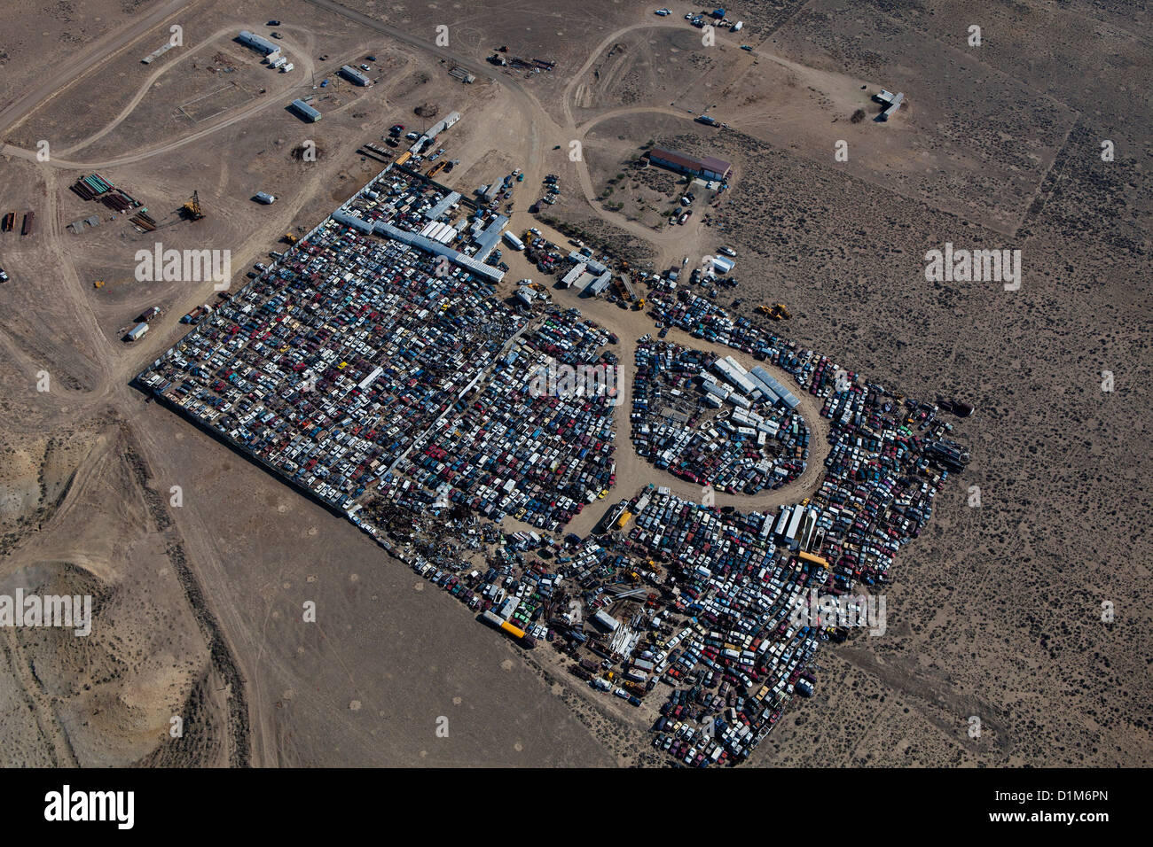 aerial photograph automobile junkyard southern Wyoming Stock Photo