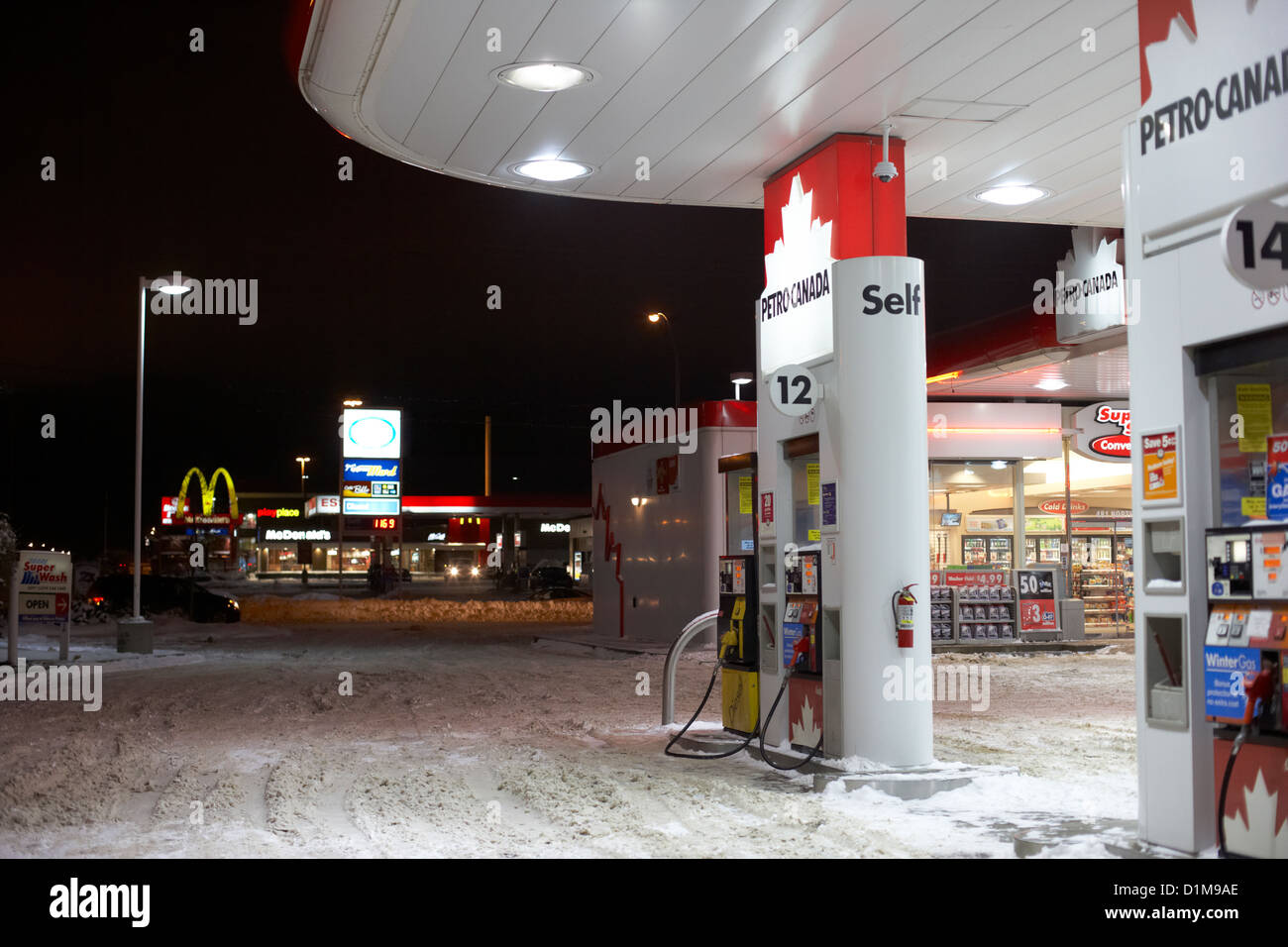petro canada winter gas fuel pump at service station Regina Saskatchewan Canada Stock Photo