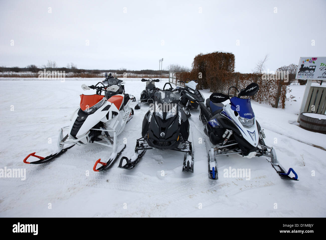 snowmobiles parked in Kamsack Saskatchewan Canada Stock Photo Alamy