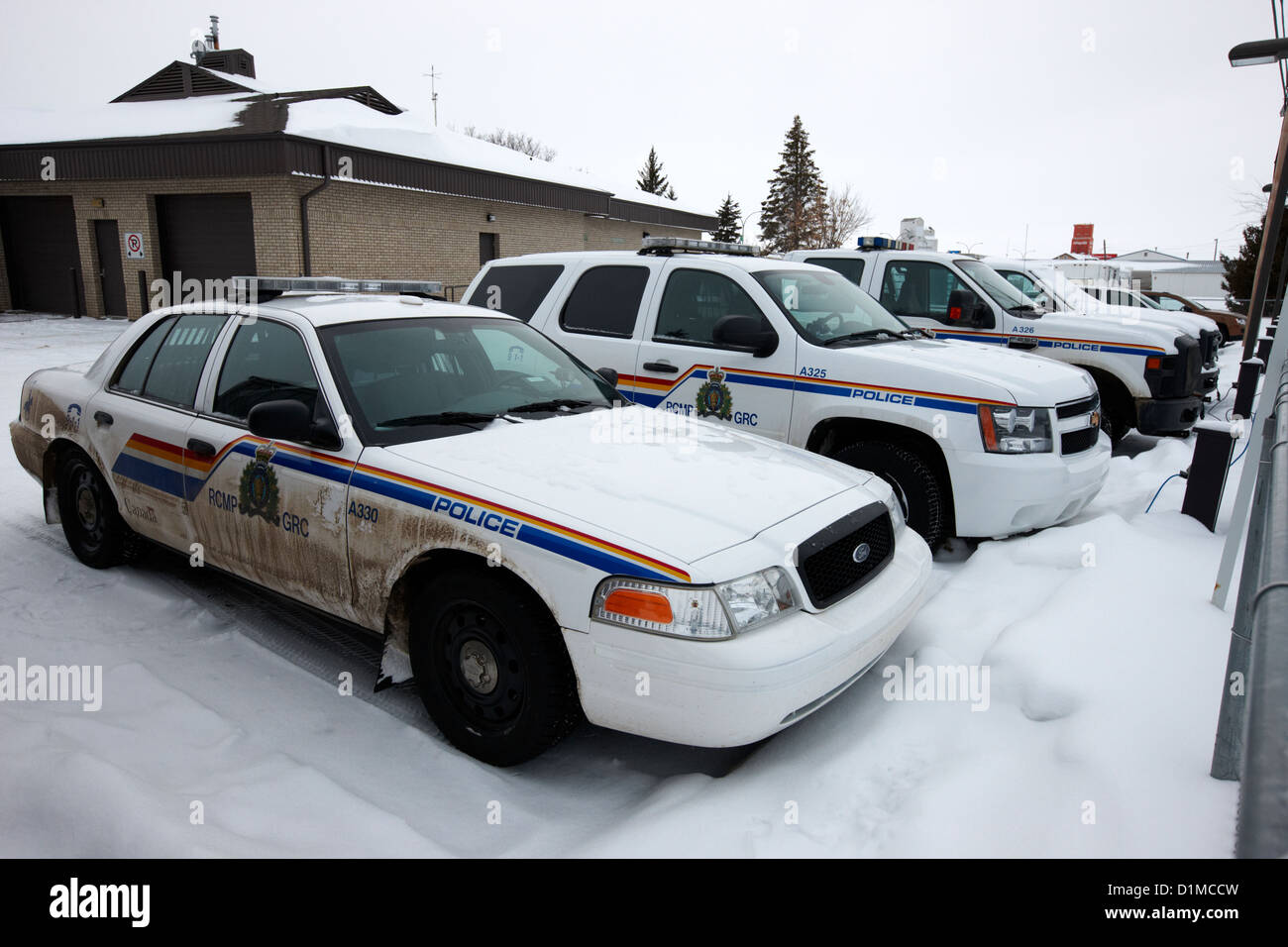 rcmp royal canadian mounted police vehicles outside station in the small town of Kamsack Saskatchewan Canada Stock Photo