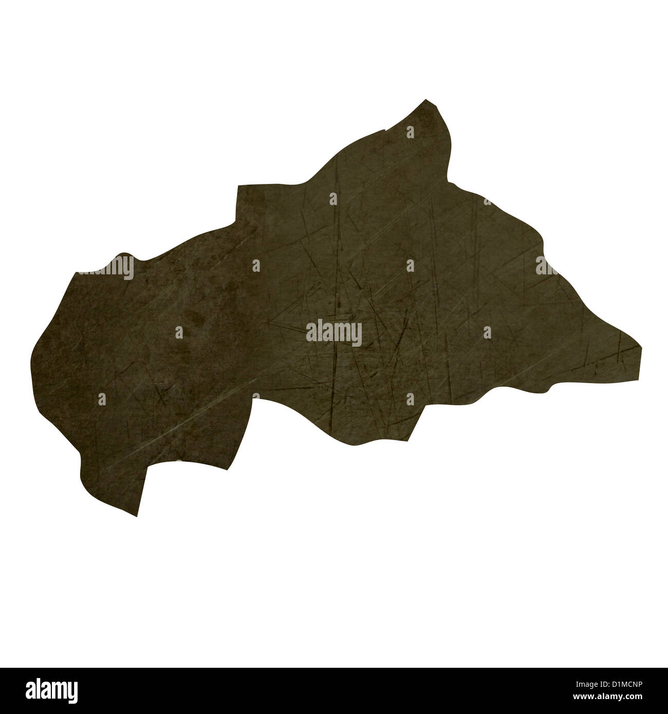 Dark silhouetted and textured map of Central African Republic isolated ...