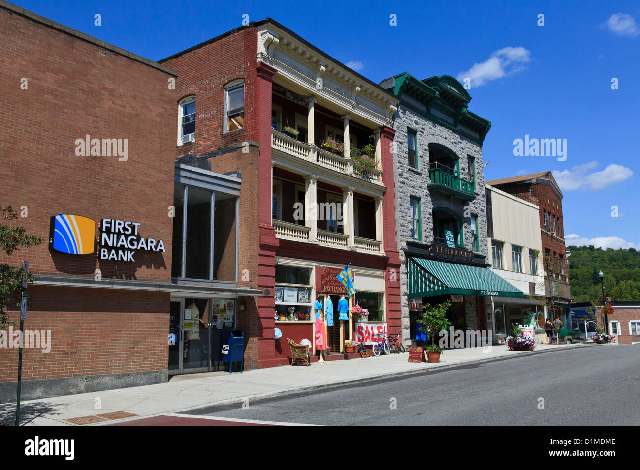 Retail district in Saranac, New York. Stock Photo