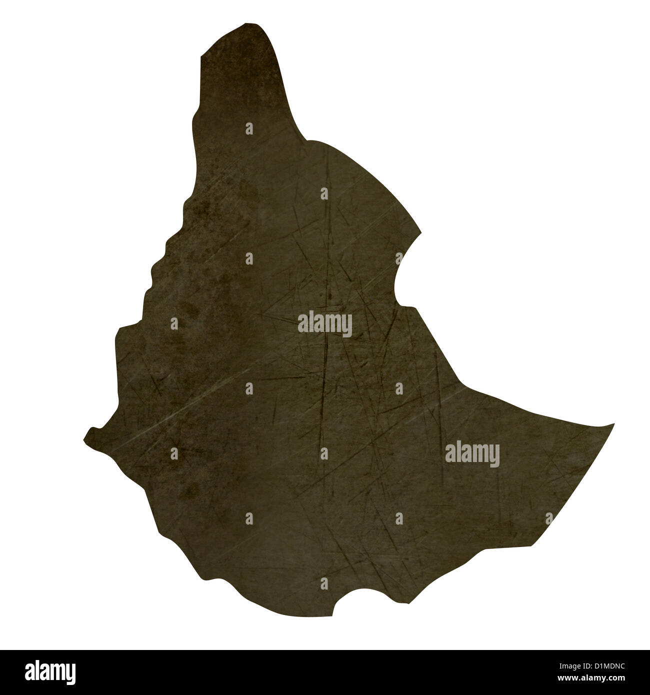 Dark silhouetted and textured map of Sudan isolated on white background ...
