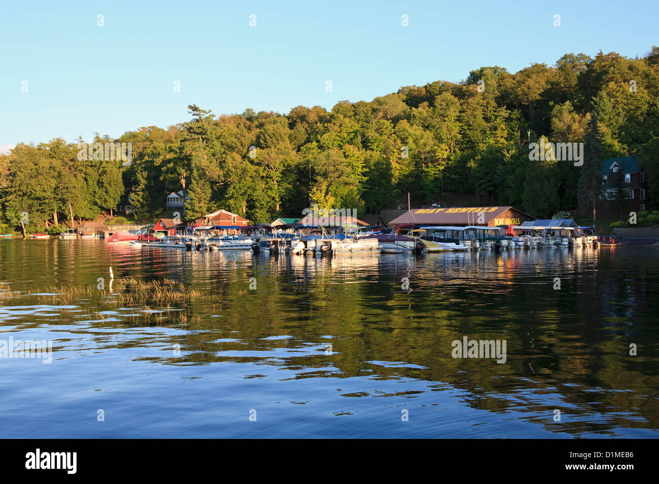 Lake, motel and boat rentals in the Old Forge (NY) area. Stock Photo