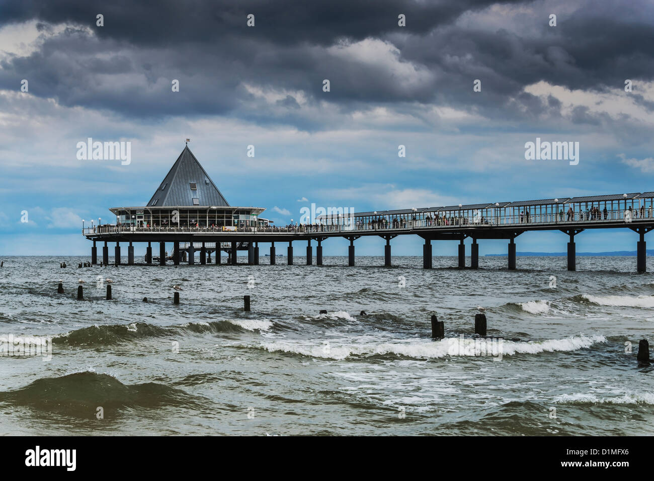 Seebrücke Heringsdorf, Pier at the Baltic Sea, Heringsdorf, Usedom Island, Mecklenburg-Western Pomerania, Germany, Europe Stock Photo