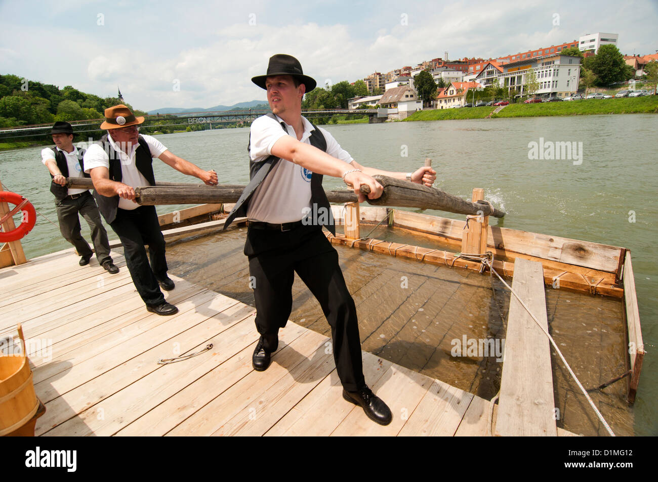 Pushing Raft Turning the raft on Drava river Stock Photo - Alamy