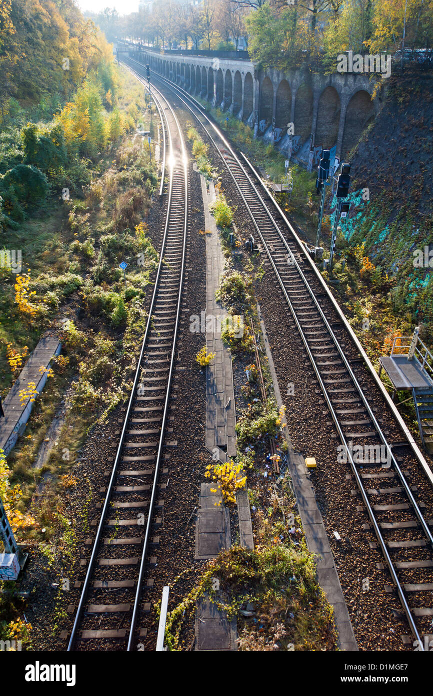 Railroad Tracks in Gesundbrunnen in Berlin, Germany Stock Photo
