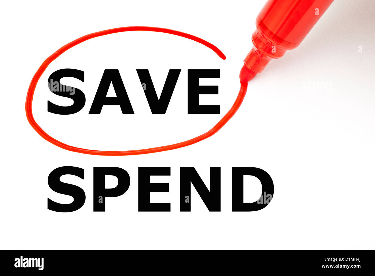 Choosing Save instead of Spend. Save selected with red marker. Stock Photo