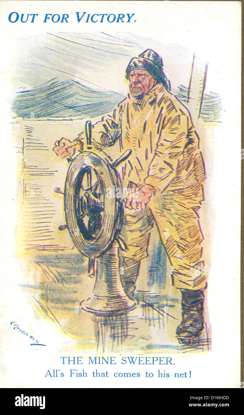 World War One postcard The Mine Sweeper by artist L Raven-Hill in Out for Victory series No 510 Stock Photo