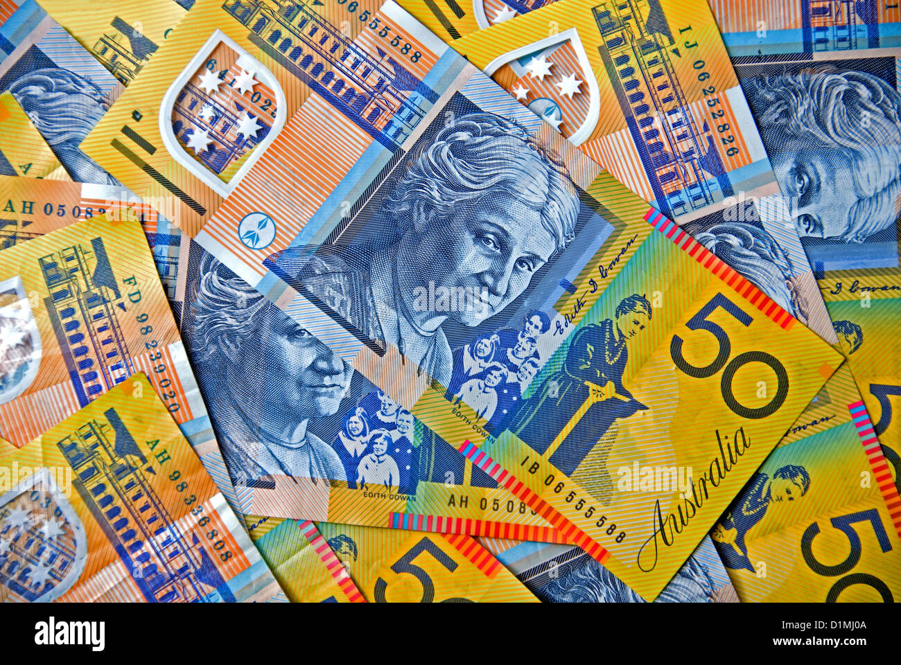 Australia's colourful plastic fifty dollar notes Stock Photo Alamy