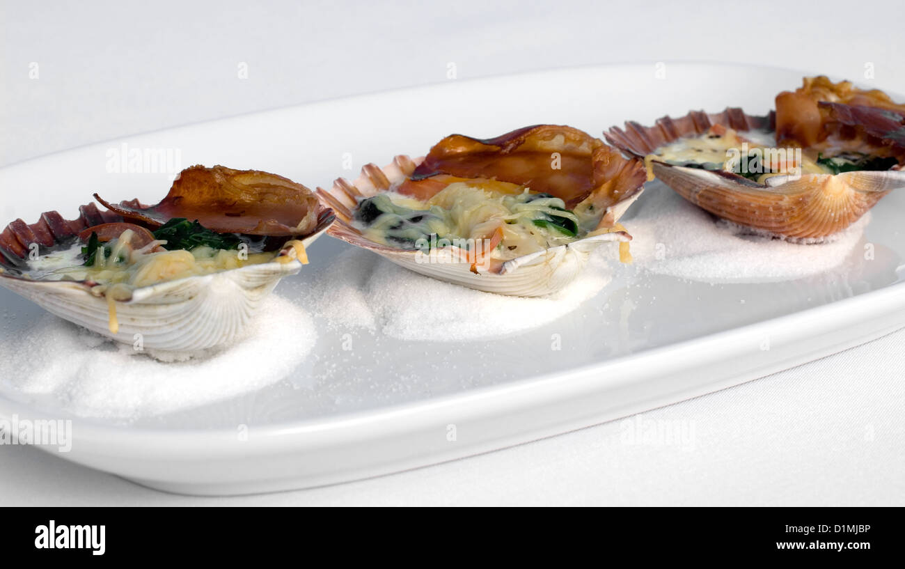 Tasmanian Scallops in the shell, grilled with Pancetta, Spinach, and a