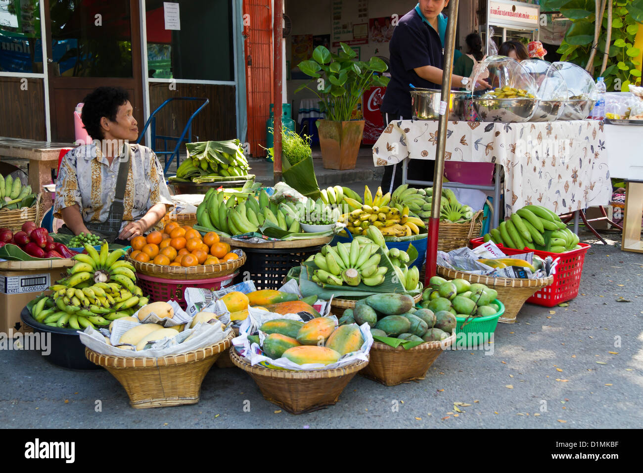 Food Stall on a Market in Taling Chan in Bangkok, Thailand Stock Photo
