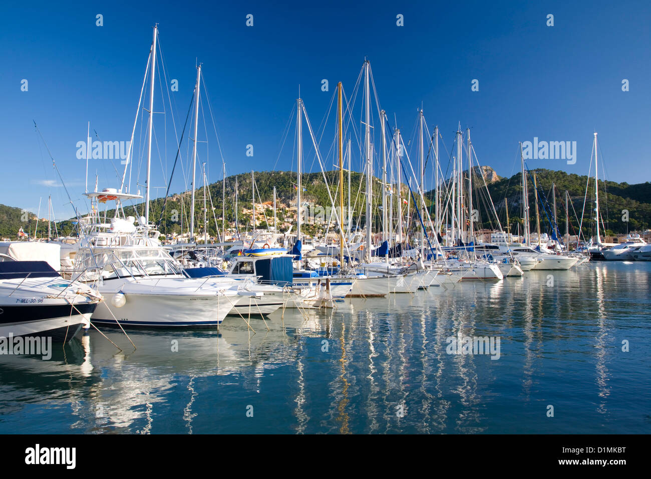 Port d'Andratx, Mallorca, Balearic Islands, Spain. Yachts moored in the marina. Stock Photo