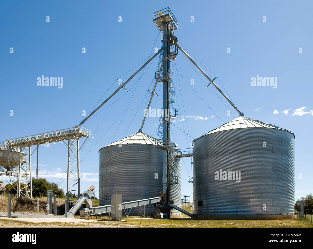 Grain silos on a farm in SouthWestern New South Wales, Australia Stock