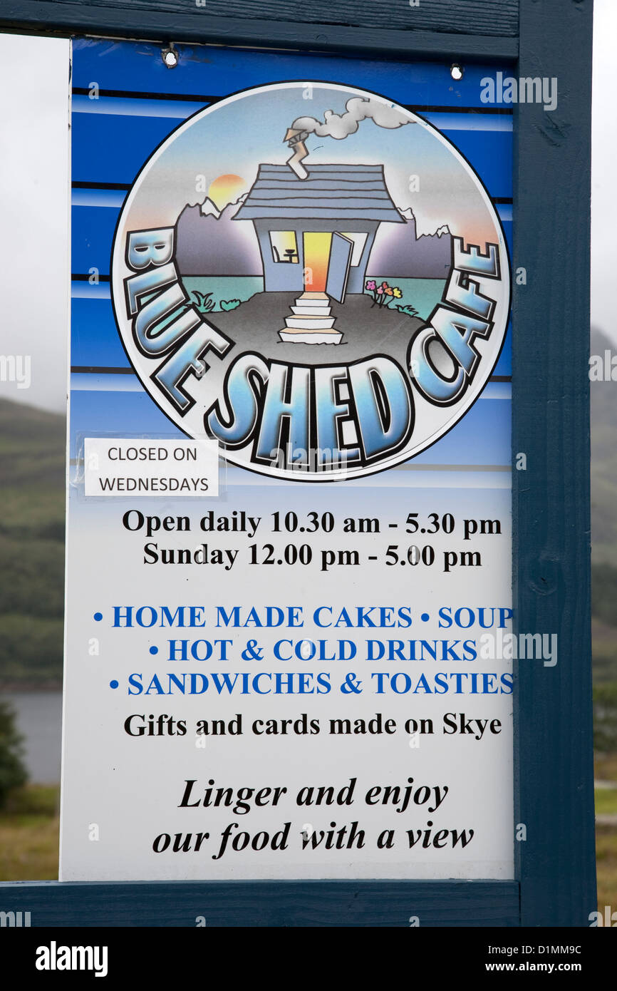 Blue Shed Cafe Sign, Isle of Skye, Scotland Stock Photo