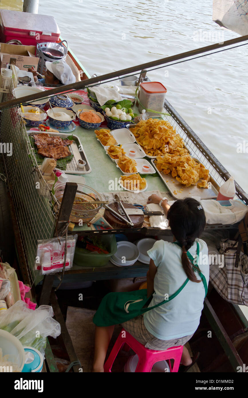 A food vendor cooking with a giant wok at the Taling Chan floating market  in Bangkok, Thailand Stock Photo - Alamy