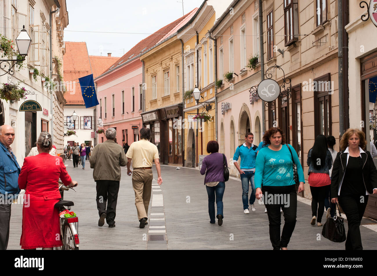 Street in the old city center of Varazdin Stock Photo
