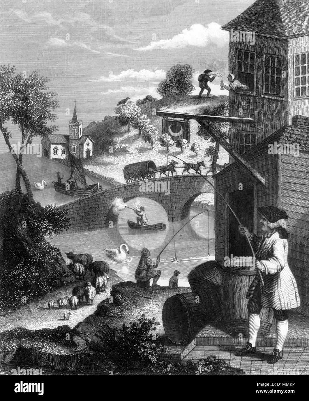 Hogarth's Satire on False Perspective, Facsimile of the original engraving of 1754 made for his friend John Joshua Kirby. Stock Photo