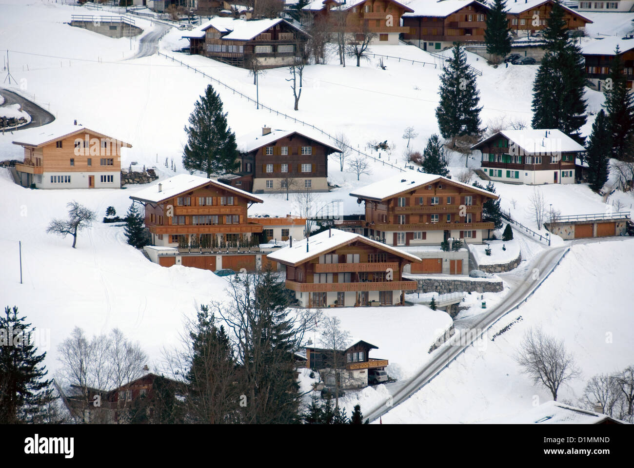 Chalets in the Swiss town of Grindelwald Stock Photo Alamy